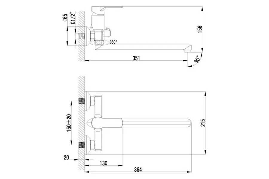 Смеситель для ванны Lemark Plus Grace Хром LM1551C Смеситель для ванны Lemark Plus Grace Хром LM1551C — изображение 2