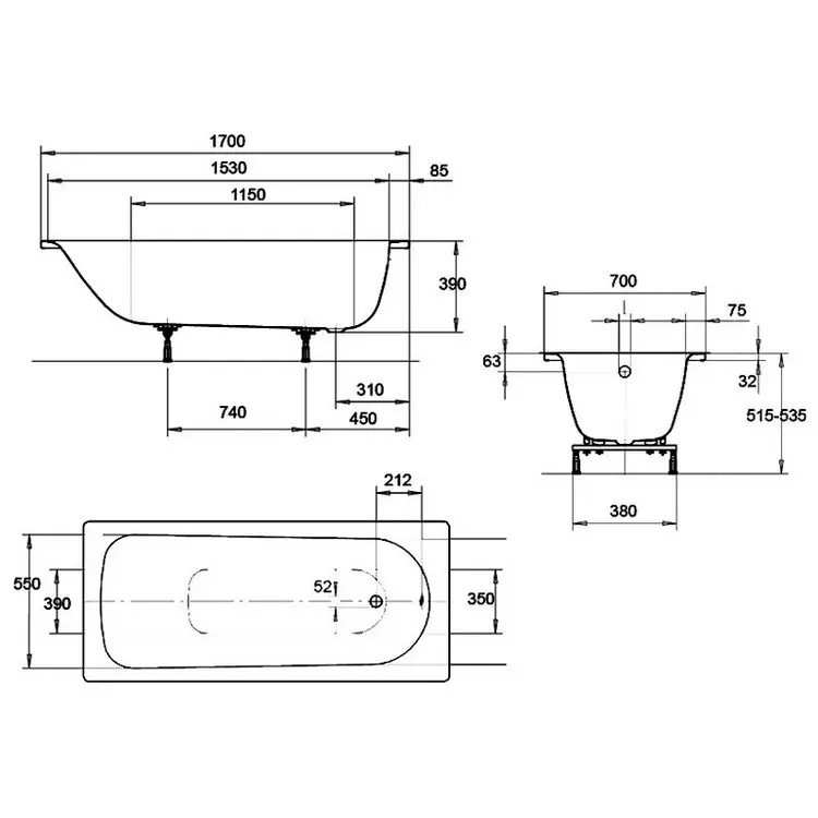 Ванна стальная Kaldewei Saniform Plus 363-1 170х70 Easy Clean Ванна стальная Kaldewei Saniform Plus 363-1 170х70 Easy Clean — изображение 2