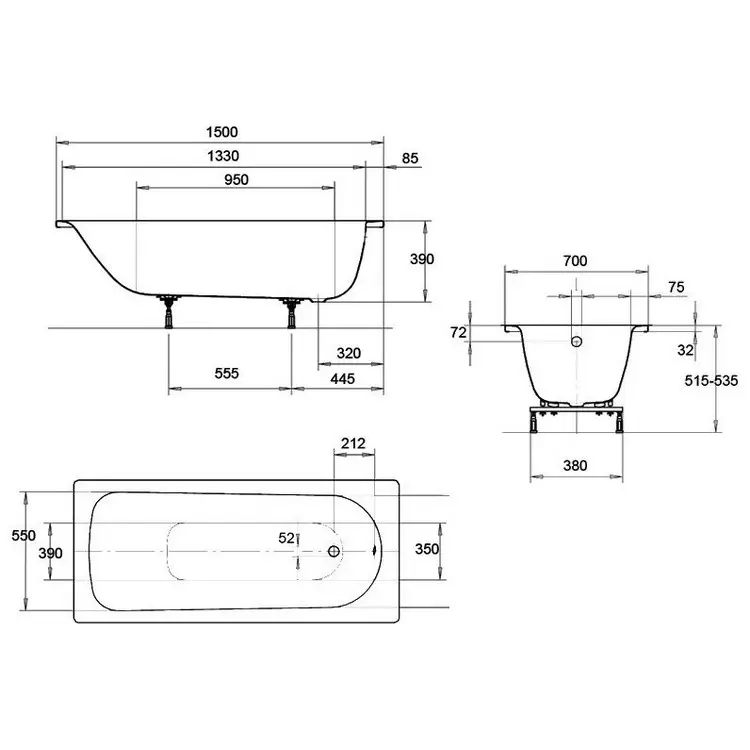 Ванна стальная Kaldewei Eurowa 310 150х70 с отв.под ручки Ванна стальная Kaldewei Eurowa 310 150х70 с отв.под ручки — изображение 2