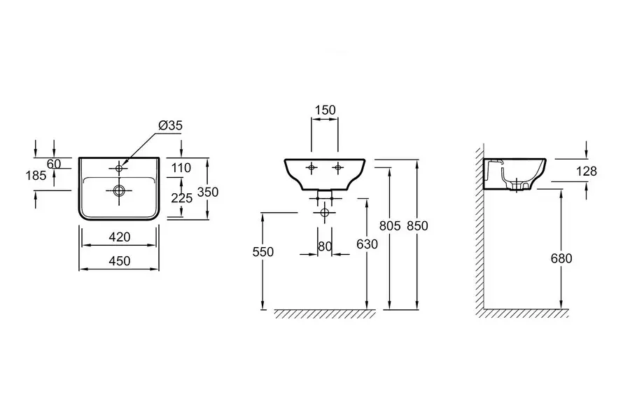 Раковина подвесная Jacob Delafon Struktura 45х35 Раковина подвесная Jacob Delafon Struktura 45х35 — изображение 2