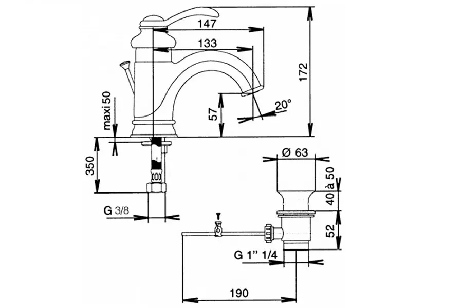 Смеситель для раковины Jacob Delafon Fairfax с донным клапаном E72090-CP Смеситель для раковины Jacob Delafon Fairfax с донным клапаном E72090-CP — изображение 2