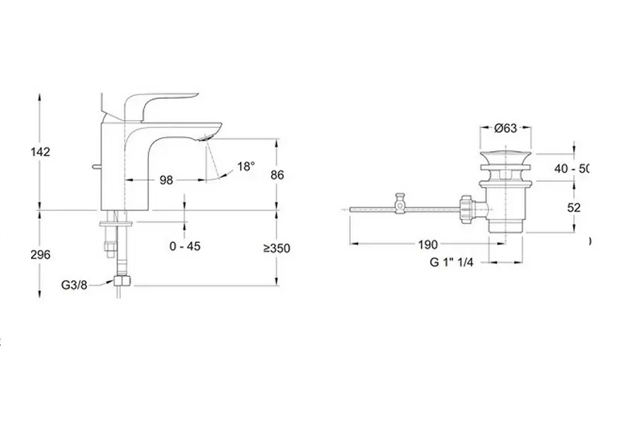 Смеситель для раковины Jacob Delafon Aleo с донным клапаном и картриджем С3 E98332-CP Смеситель для раковины Jacob Delafon Aleo с донным клапаном и картриджем С3 E98332-CP — изображение 2