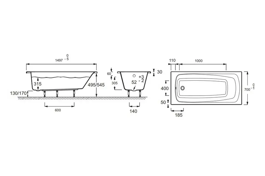 Ванна акриловая Jacob Delafon Patio 150х70 с ножками Ванна акриловая Jacob Delafon Patio 150х70 с ножками — изображение 2