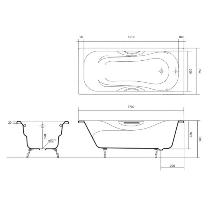 Ванна чугунная Aquatek Гамма 170х75 с 4-мя ножками Белый AQ8070F-00 Ванна чугунная Aquatek Гамма 170х75 с 4-мя ножками Белый AQ8070F-00 — изображение 2