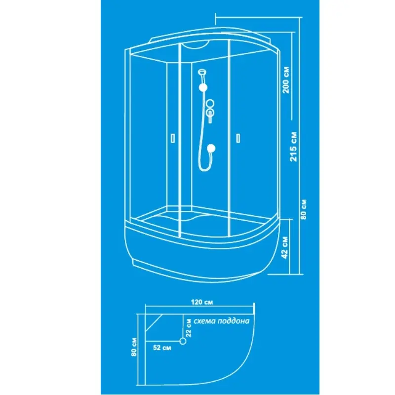 Душевая кабина Водный мир 120х80, Хром / Матовое, Высокий поддон правая Душевая кабина Водный мир 120х80, Хром / Матовое, Высокий поддон правая — изображение 2