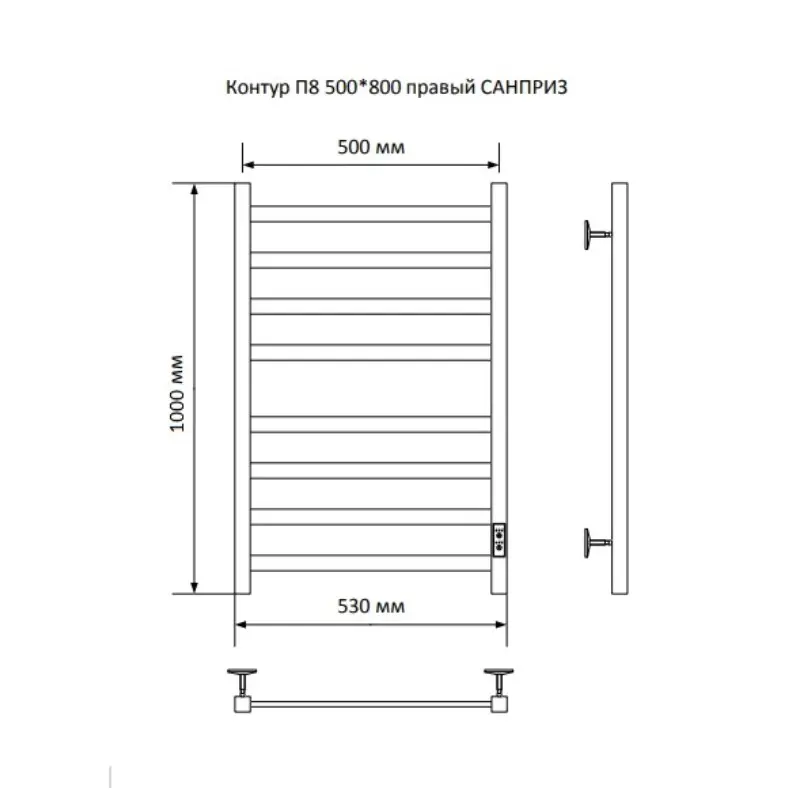 Полотенцесушитель электрический Санприз Контур П10 500*1000 11115 Хром глянцевый диммер справа Полотенцесушитель электрический Санприз Контур П10 500*1000 11115 Хром глянцевый диммер справа — изображение 2