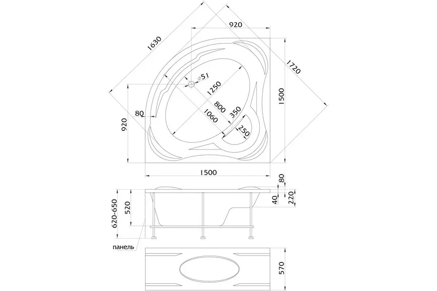Ванна акриловая 1MarKa Palermo 150х150 Белый 01па1515 Ванна акриловая 1MarKa Palermo 150х150 Белый 01па1515 — изображение 2