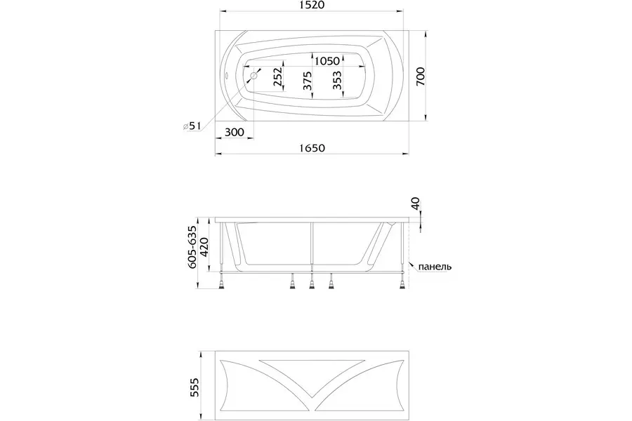 Ванна акриловая 1MarKa Elegance 165х70 Белый 01эл16570 Ванна акриловая 1MarKa Elegance 165х70 Белый 01эл16570 — изображение 2