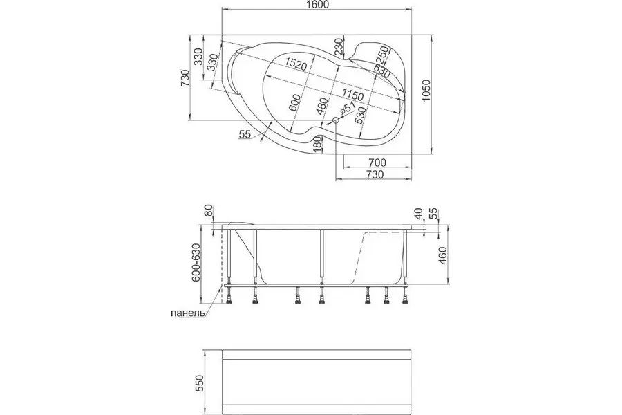 Ванна акриловая 1MarKa Aura 160х105 правая Белый 01ау1610п Ванна акриловая 1MarKa Aura 160х105 правая Белый 01ау1610п — изображение 2