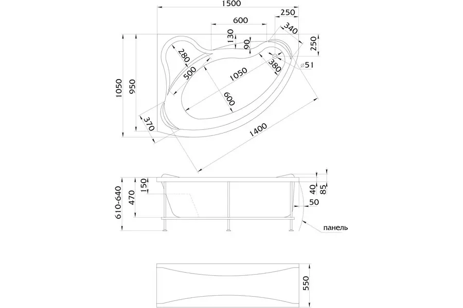 Ванна акриловая 1MarKa Catania 150х105 правая Белый 01кт1510п Ванна акриловая 1MarKa Catania 150х105 правая Белый 01кт1510п — изображение 2