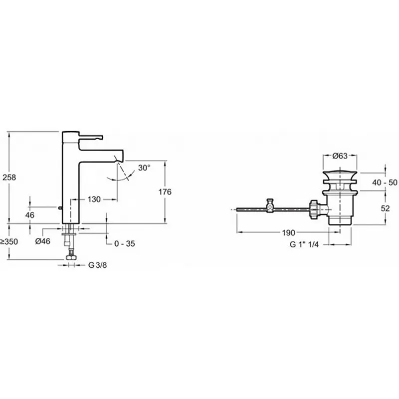 Смеситель для раковины Jacob Delafon Cuff с донным клапаном E37303-CP Смеситель для раковины Jacob Delafon Cuff с донным клапаном E37303-CP — изображение 2
