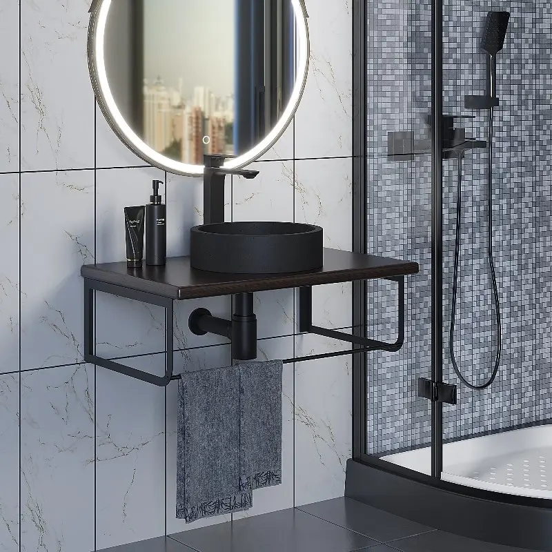 Столешница Uperwood Tanos 70 + раковина Round + кронштейн Черный / Бук темный Столешница Uperwood Tanos 70 + раковина Round + кронштейн Черный / Бук темный — изображение 3