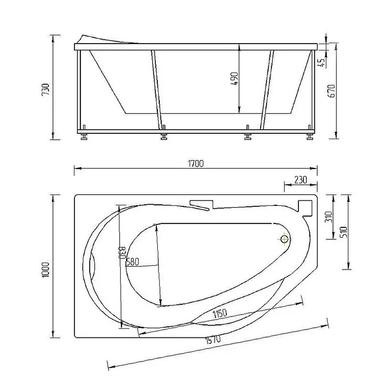 Ванна акриловая Акватек Таурус 170х100 правая (каркас + слив-перелив + экран) TAR170-0000129 Ванна акриловая Акватек Таурус 170х100 правая (каркас + слив-перелив + экран) TAR170-0000129 — изображение 3