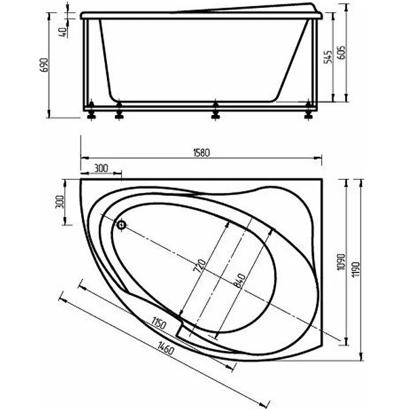 Ванна акриловая Aquatek Альтаир 158х119 (каркас + слив-перелив + экран) правая Белый ALT160-0000047 Ванна акриловая Aquatek Альтаир 158х119 (каркас + слив-перелив + экран) правая Белый ALT160-0000047 — изображение 3