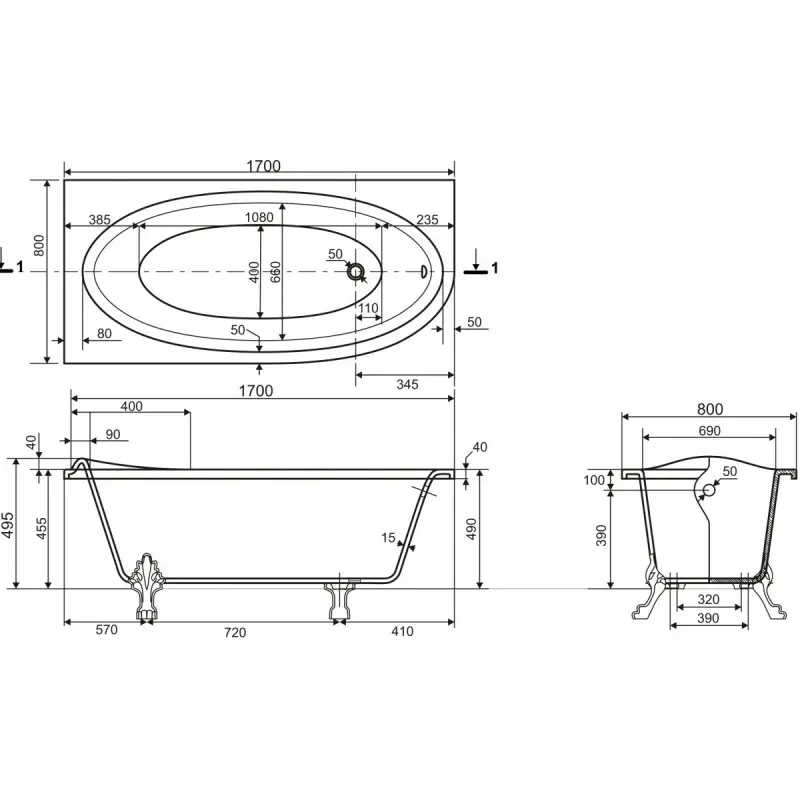 Ванна из литьевого мрамора Эстет Венеция правая 170х80 Белый ФР-00002045 Ванна из литьевого мрамора Эстет Венеция правая 170х80 Белый ФР-00002045 — изображение 3