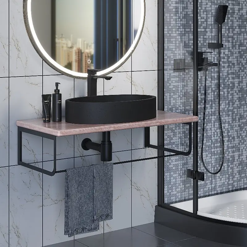 Столешница Uperwood Tanos 90 + раковина Rome + кронштейн Черный / Бук светлый Столешница Uperwood Tanos 90 + раковина Rome + кронштейн Черный / Бук светлый — изображение 3