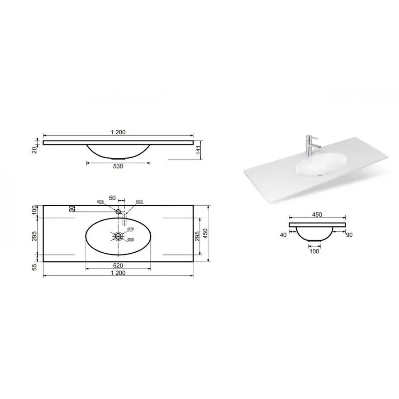 Раковина мебельная Эстет Вегас 120х45 Белый глянцевый ФР-00000775 Раковина мебельная Эстет Вегас 120х45 Белый глянцевый ФР-00000775 — изображение 3