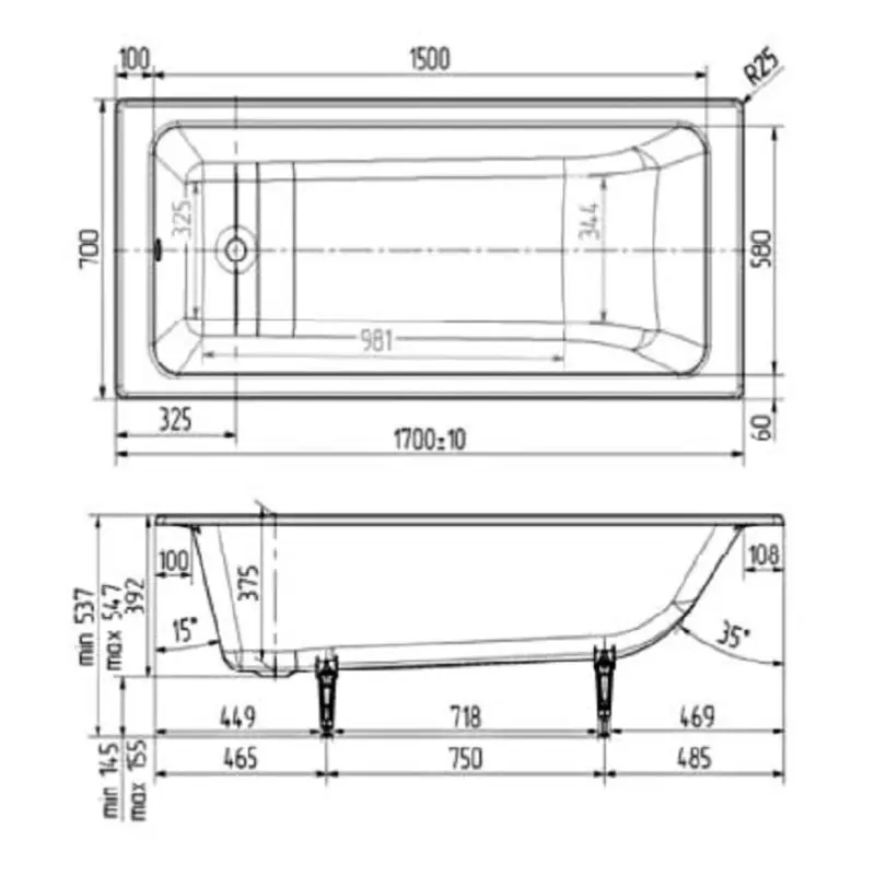 Ванна чугунная Wotte Line 170×70 Белый арт.Line 1700×700 Ванна чугунная Wotte Line 170x70 Белый арт.Line 1700x700 — изображение 3