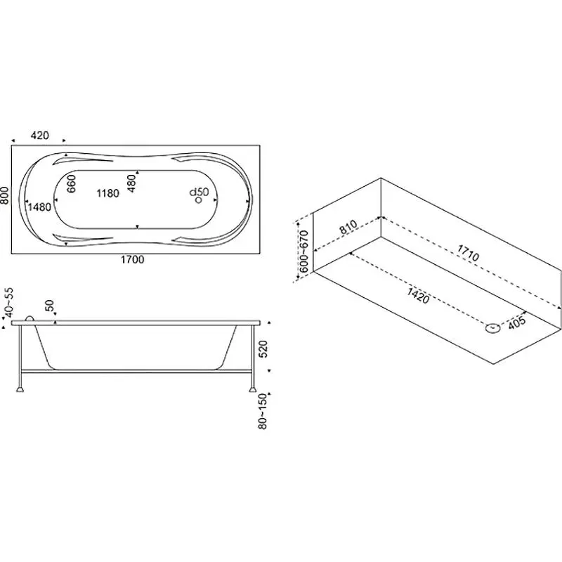 Ванна акриловая BAS Ахин 170х80 Белый В 00005 Ванна акриловая BAS Ахин 170х80 Белый В 00005 — изображение 3
