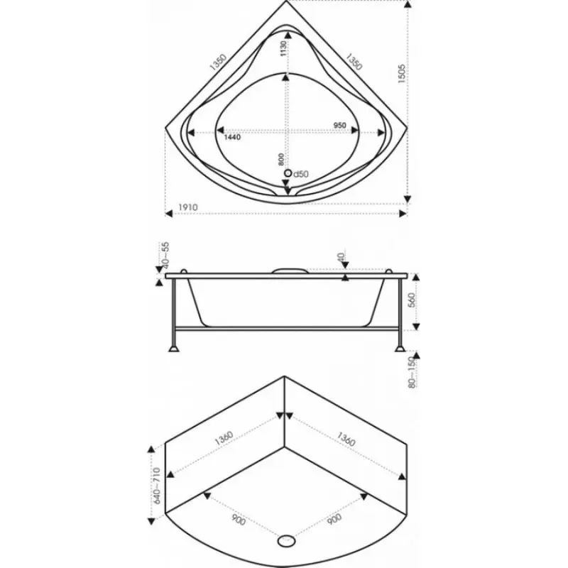 Ванна акриловая BAS Риола 135х135 Белый В 00030 Ванна акриловая BAS Риола 135х135 Белый В 00030 — изображение 3