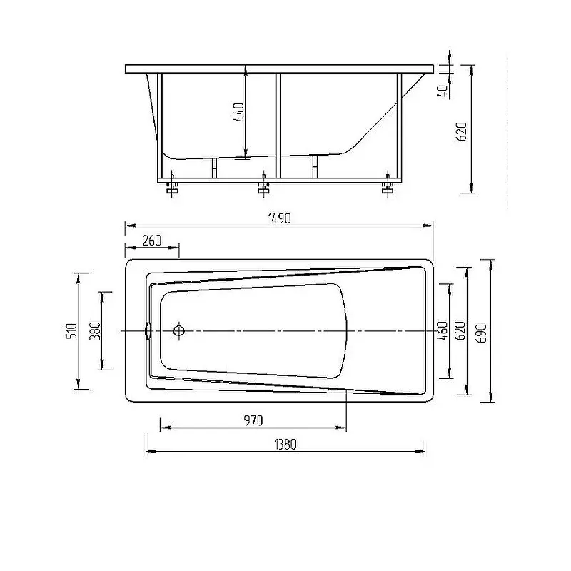 Ванна акриловая Акватек Либра 150х70 (каркас + слив-перелив) Белый LIB150-0000037 Ванна акриловая Акватек Либра 150х70 (каркас + слив-перелив) Белый LIB150-0000037 — изображение 3
