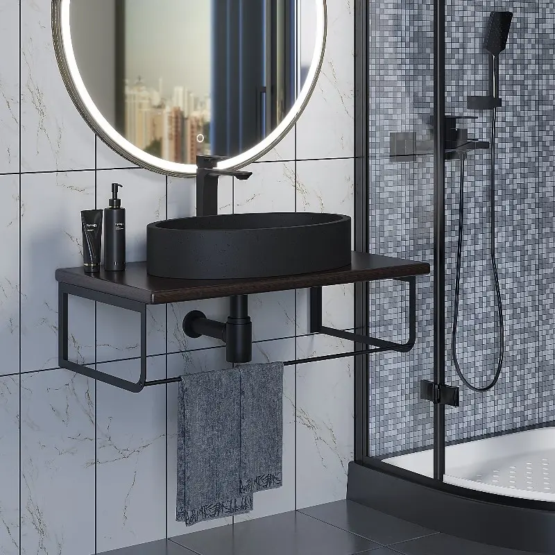 Столешница Uperwood Tanos 80 + раковина Rome + кронштейн Черный / Бук темный Столешница Uperwood Tanos 80 + раковина Rome + кронштейн Черный / Бук темный — изображение 3