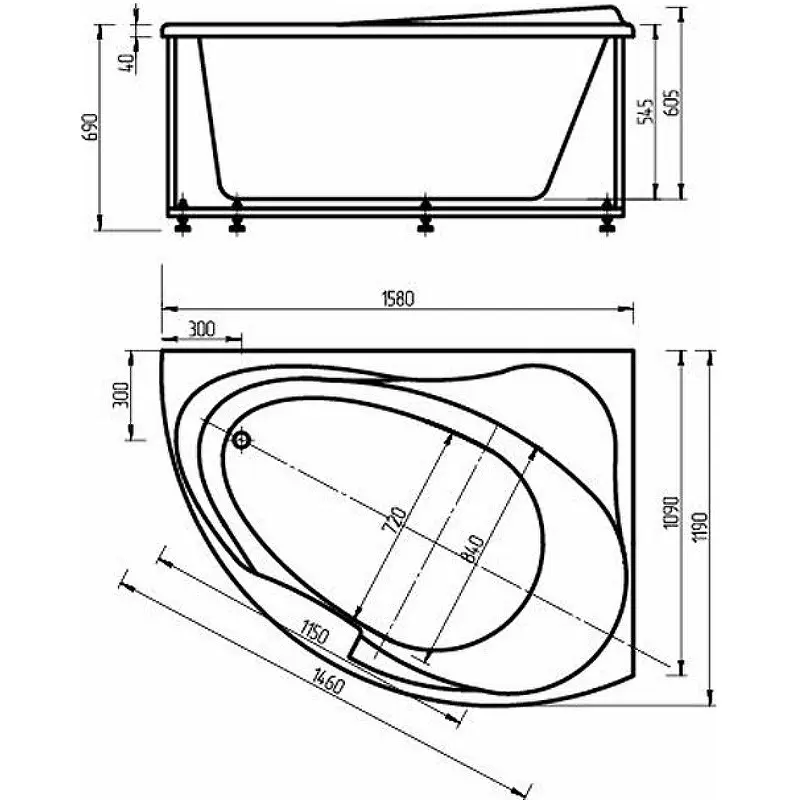 Ванна акриловая Aquatek Альтаир 158х119 (каркас + слив-перелив + экран) левая Белый ALT160-0000067 Ванна акриловая Aquatek Альтаир 158х119 (каркас + слив-перелив + экран) левая Белый ALT160-0000067 — изображение 3