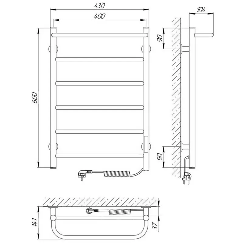 Полотенцесушитель электрический Laris Прайм П6 60х40 правый Черный матовый 73207593 Полотенцесушитель электрический Laris Прайм П6 60х40 правый Черный матовый 73207593 — изображение 3