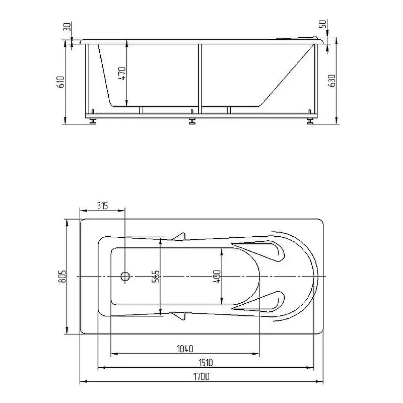 Ванна акриловая Акватек Леда 170х80 (каркас + слив-перелив + экран) слив слева Белый LED170-0000034 Ванна акриловая Акватек Леда 170х80 (каркас + слив-перелив + экран) слив слева Белый LED170-0000034 — изображение 5