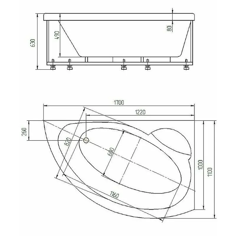 Ванна акриловая Акватек Аякс 2 170х110 левая (каркас + слив-перелив + экран) AYK170-0000085 Ванна акриловая Акватек Аякс 2 170х110 левая (каркас + слив-перелив + экран) AYK170-0000085 — изображение 6