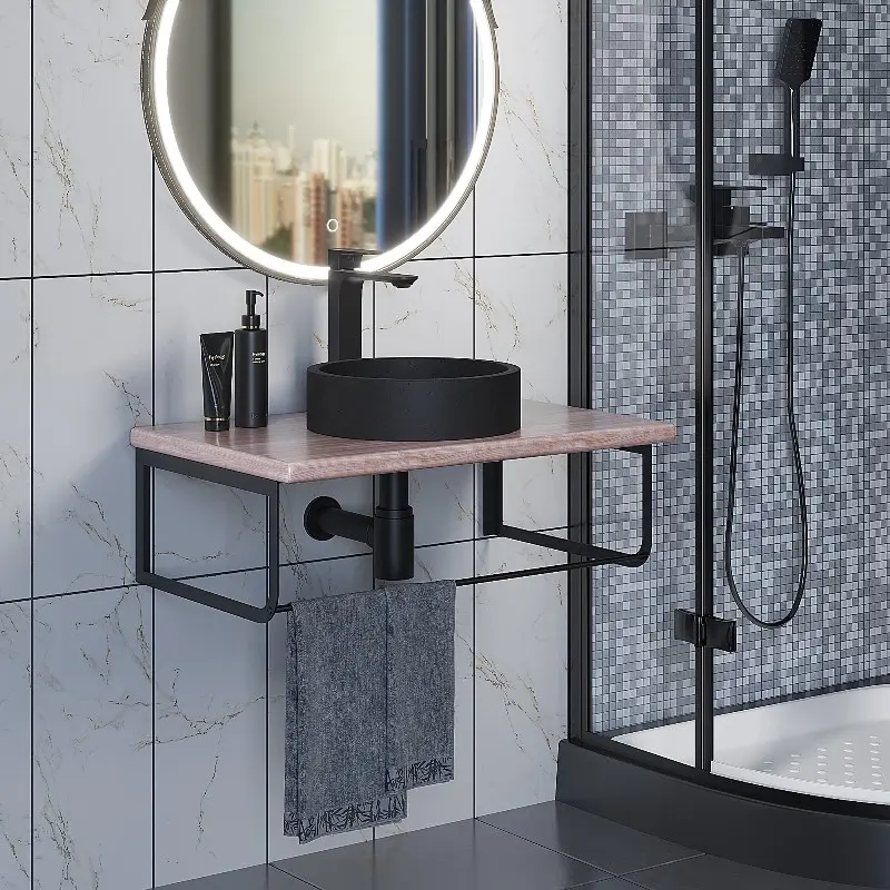 Столешница Uperwood Tanos 70 + раковина Round + кронштейн Черный / Бук светлый Столешница Uperwood Tanos 70 + раковина Round + кронштейн Черный / Бук светлый — изображение 3