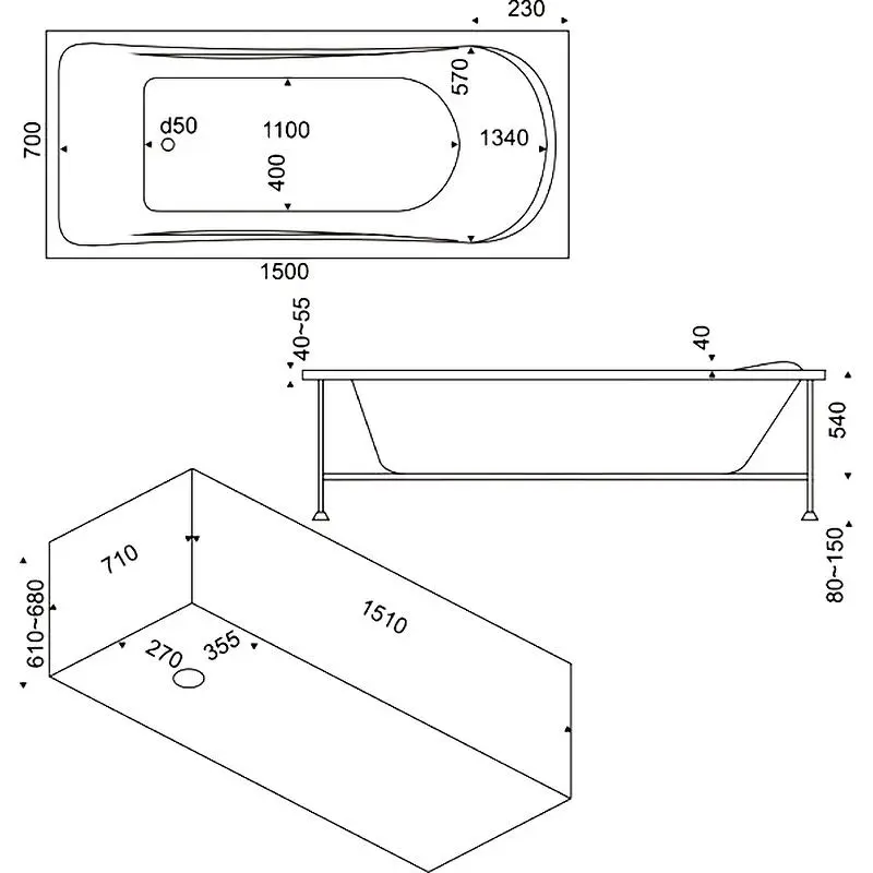 Ванна акриловая BAS Верона 150х70 Белый В 00009 Ванна акриловая BAS Верона 150х70 Белый В 00009 — изображение 3