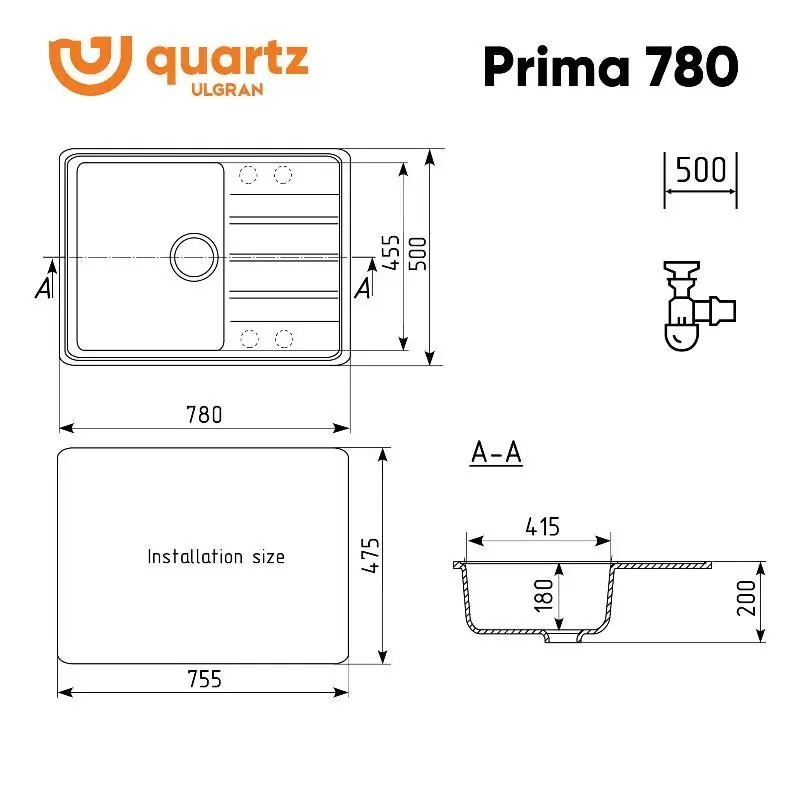 Мойка кухонная Ulgran Quartz Prima 780-05 Бетон Мойка кухонная Ulgran Quartz Prima 780-05 Бетон — изображение 2