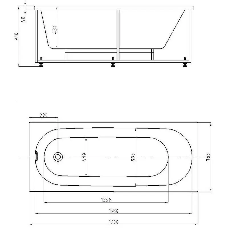 Ванна акриловая Aquatek Оберон 170х70 (каркас + слив-перелив + экран) слив справа Белый OBR170-0000049 Ванна акриловая Aquatek Оберон 170х70 (каркас + слив-перелив + экран) слив справа Белый OBR170-0000049 — изображение 3