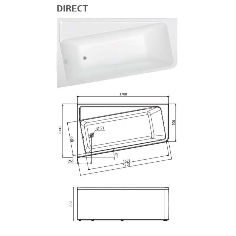 Ванна акриловая 1MarKa Direct 170х100 левая Белый 01дир1710л Ванна акриловая 1MarKa Direct 170х100 левая Белый 01дир1710л — изображение 3