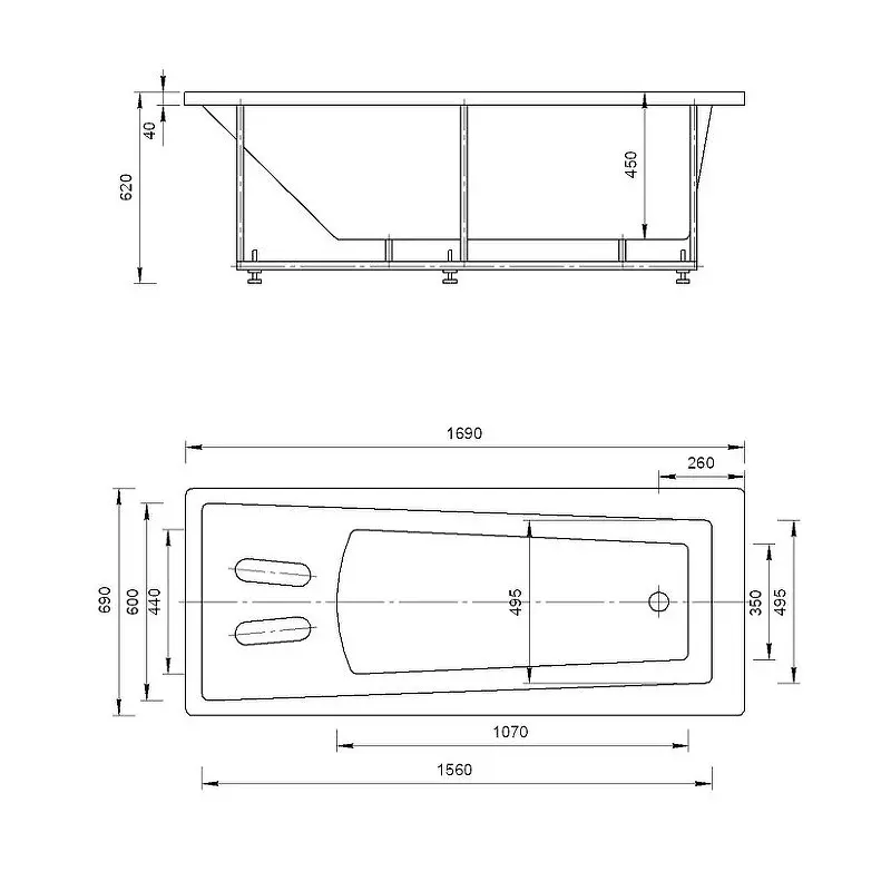 Ванна акриловая Aquatek Либра 169х69 (каркас + слив-перелив + экран) слив справа Белый LIB170-0000024 Ванна акриловая Aquatek Либра 169х69 (каркас + слив-перелив + экран) слив справа Белый LIB170-0000024 — изображение 3
