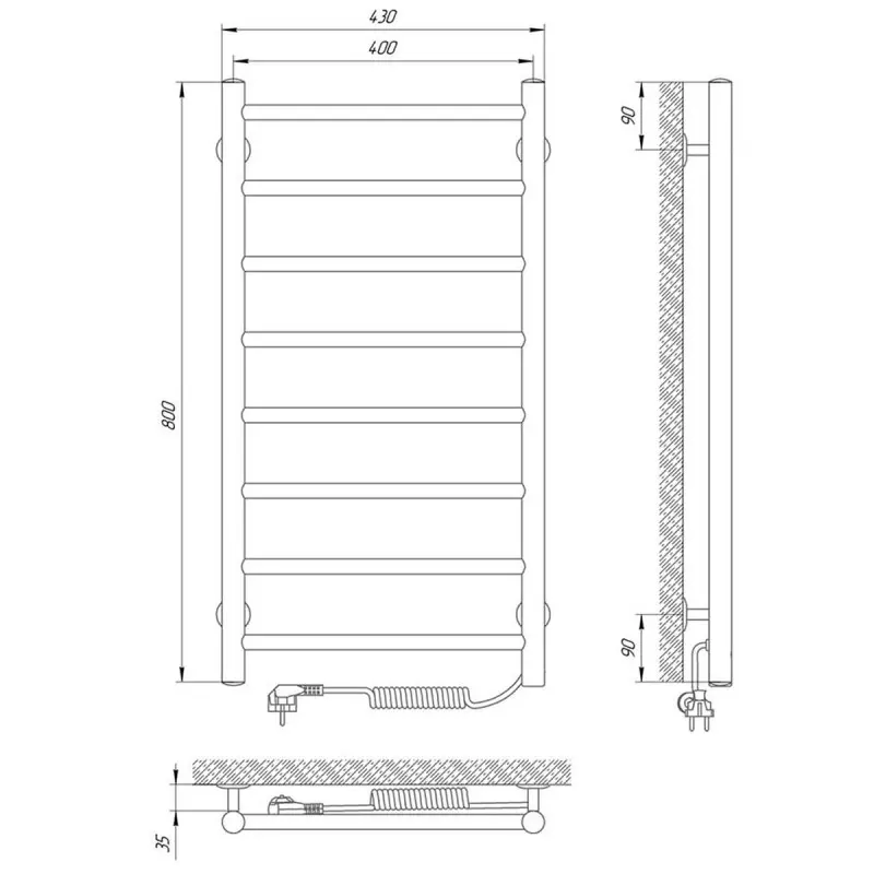 Полотенцесушитель электрический Laris Джаз П8 80х40 правый Хром глянцевый 73207474 Полотенцесушитель электрический Laris Джаз П8 80х40 правый Хром глянцевый 73207474 — изображение 4