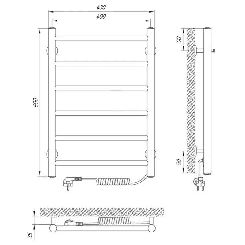Полотенцесушитель электрический Laris Джаз П6 60х40 правый Хром глянцевый 73207470 Полотенцесушитель электрический Laris Джаз П6 60х40 правый Хром глянцевый 73207470 — изображение 4
