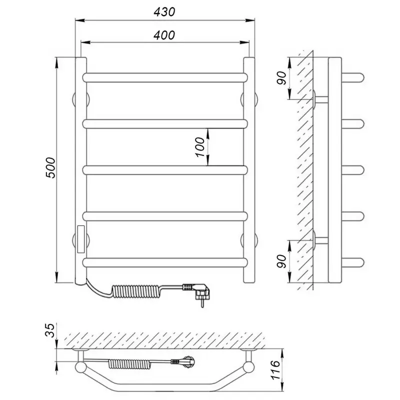 Полотенцесушитель электрический Laris Виктория П5 50х40 левый Хром глянцевый 73207636 Полотенцесушитель электрический Laris Виктория П5 50х40 левый Хром глянцевый 73207636 — изображение 4