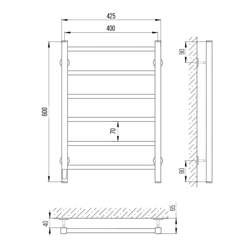 Полотенцесушитель электрический Laris Феличия П6 60х40 левый Черный матовый 73207610 Полотенцесушитель электрический Laris Феличия П6 60х40 левый Черный матовый 73207610 — изображение 4