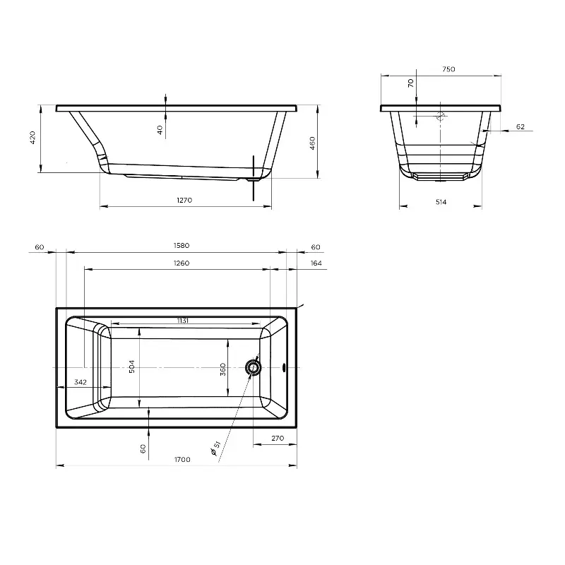 Ванна акриловая 1MarKa Bianca 170х75 Белый 01бья1775 Ванна акриловая 1MarKa Bianca 170х75 Белый 01бья1775 — изображение 4