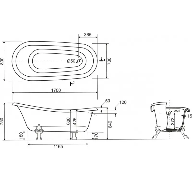 Ванна из литьевого мрамора Эстет Марсель 170х80 Белый ФР-00001849 Ванна из литьевого мрамора Эстет Марсель 170х80 Белый ФР-00001849 — изображение 4