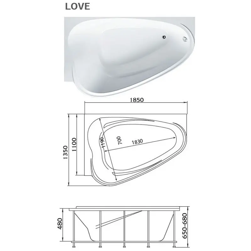Ванна акриловая 1MarKa Love 185х135 левая Белый 01лв1813л Ванна акриловая 1MarKa Love 185х135 левая Белый 01лв1813л — изображение 4