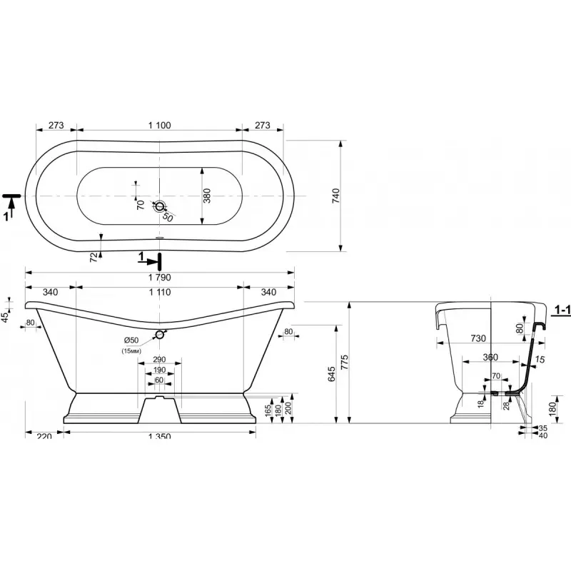 Ванна из литьевого мрамора Эстет Бостон 180х74 Белый ФР-00001046 Ванна из литьевого мрамора Эстет Бостон 180х74 Белый ФР-00001046 — изображение 4