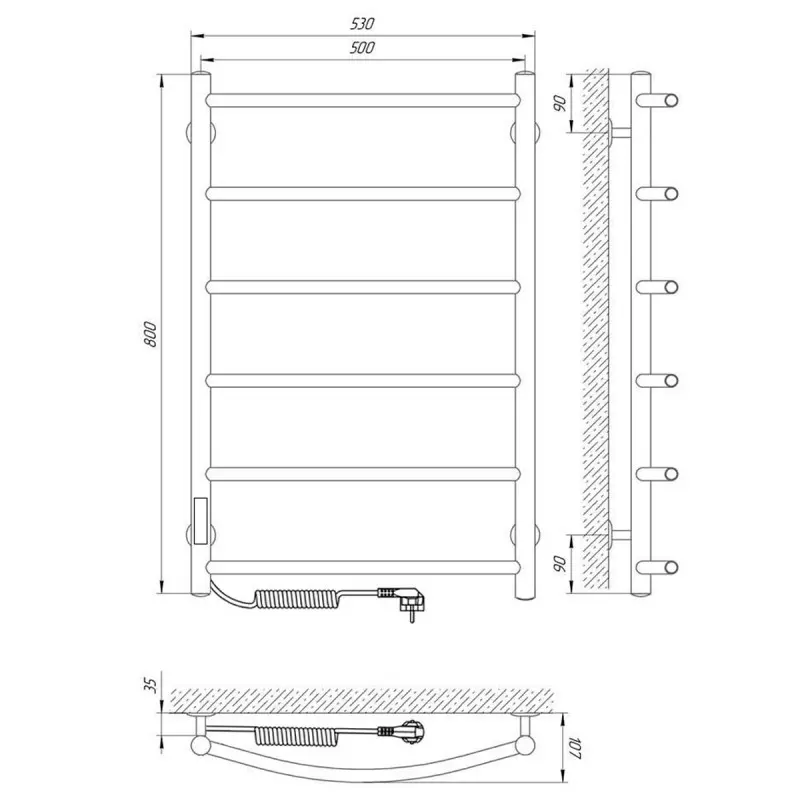 Полотенцесушитель электрический Laris Классик П6 80х50 левый Хром глянцевый 73207391 Полотенцесушитель электрический Laris Классик П6 80х50 левый Хром глянцевый 73207391 — изображение 4