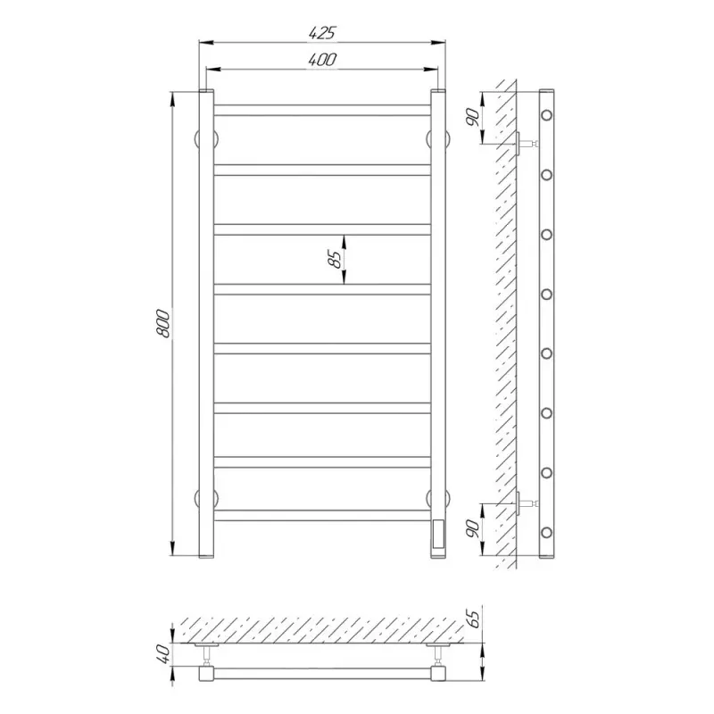 Полотенцесушитель электрический Laris Феличия П8 80х40 правый Черный матовый 73207613 Полотенцесушитель электрический Laris Феличия П8 80х40 правый Черный матовый 73207613 — изображение 4