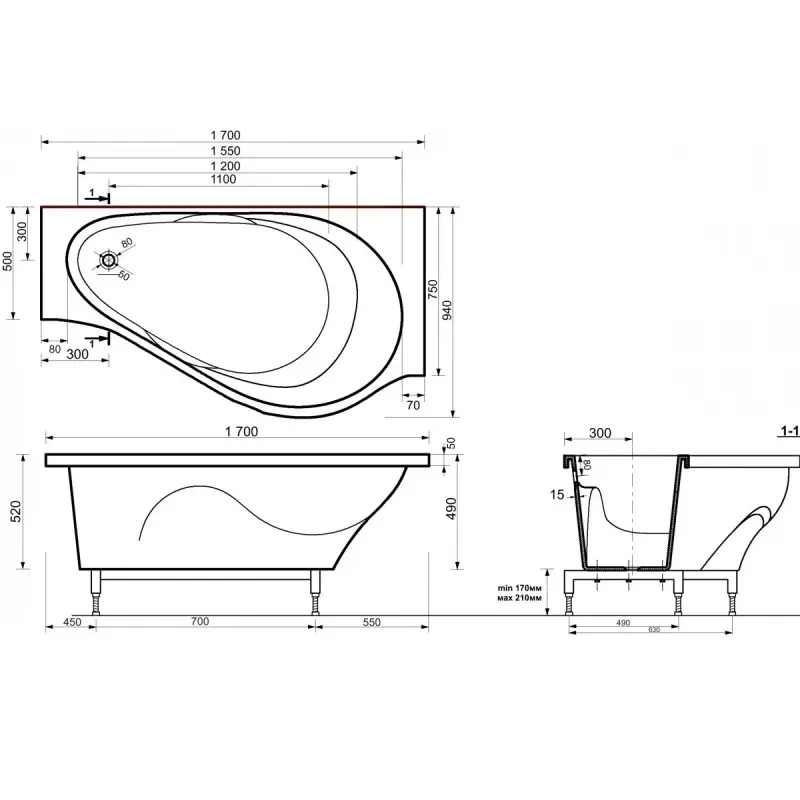 Ванна из литьевого мрамора Эстет Грация правая 170х94 Белый ФР-00000633 Ванна из литьевого мрамора Эстет Грация правая 170х94 Белый ФР-00000633 — изображение 4