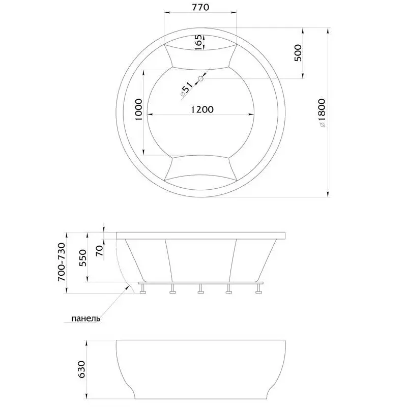 Ванна акриловая 1MarKa Omega 180х180 Белый 775 Ванна акриловая 1MarKa Omega 180х180 Белый 775 — изображение 4