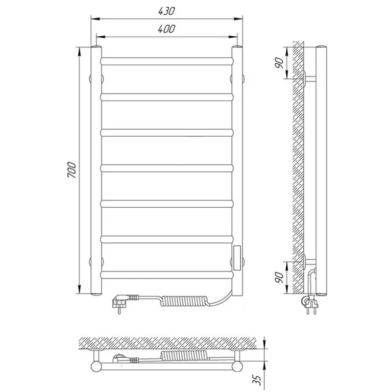 Полотенцесушитель электрический Laris Джаз П7 70х40 правый Хром глянцевый 73207472 Полотенцесушитель электрический Laris Джаз П7 70х40 правый Хром глянцевый 73207472 — изображение 4