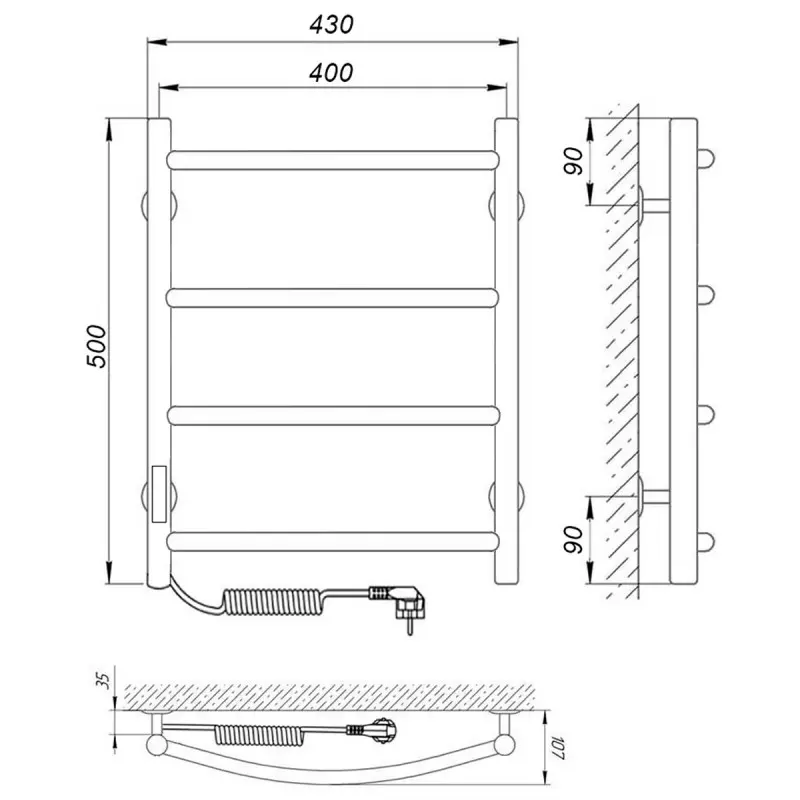 Полотенцесушитель электрический Laris Классик П4 50х40 левый Хром глянцевый 73207640 Полотенцесушитель электрический Laris Классик П4 50х40 левый Хром глянцевый 73207640 — изображение 4